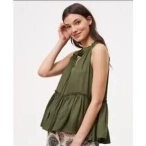 Loft Outlet Sleeveless Smocked Peplum Olive Green Blouse Size Large